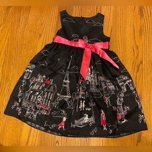 Rare Editions Fancy Black and Pink Paris France City Scene Party Dress